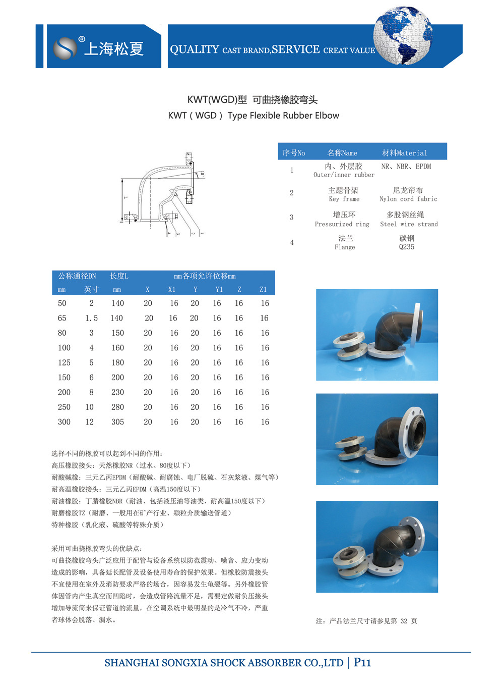 KWT-100-1.6Mpa-吸收循環泵90度橡膠彎頭 KWT-100-1.6Mpa-吸收循環泵90度橡膠彎頭